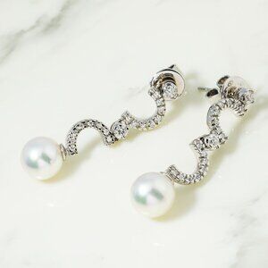 Diamond and Pearl Dangle Earrings